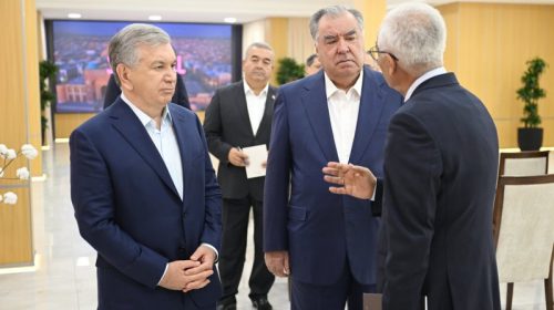 Сарони давлатҳо Эмомалӣ Раҳмон ва Шавкат Мирзиёев аз Корхонаи нассоҷии Мергантекс дар шаҳри Бухоро боздид намуданд